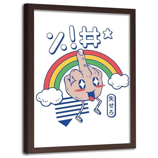 Plakat w ramie brązowej FEEBY Wulgarny gest anime, 70x100 cm Feeby