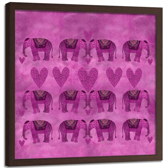Plakat w ramie brązowej FEEBY Wzór, słonie, 60x60 cm Feeby
