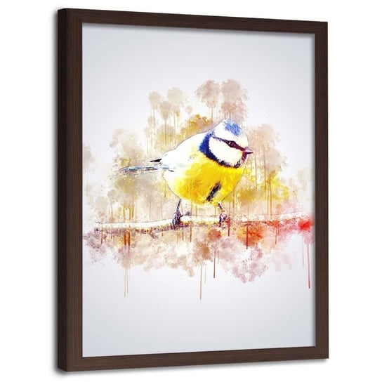 Plakat w ramie brązowej FEEBY Żółty ptak, 70x100 cm Feeby