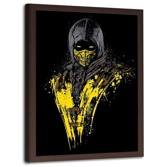 Plakat w ramie brązowej FEEBY Żółty wojownik ninja, 50x70 cm Feeby