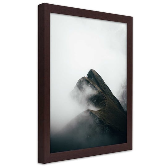 Plakat w ramie brązowej, Górska grań w chmurach 30x45 Feeby