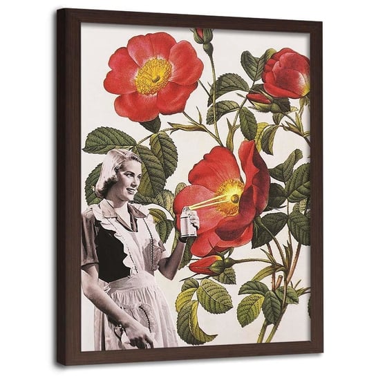 Plakat w ramie brązowej, Kobieta i kwiaty abstrakcja - 50x70 Feeby