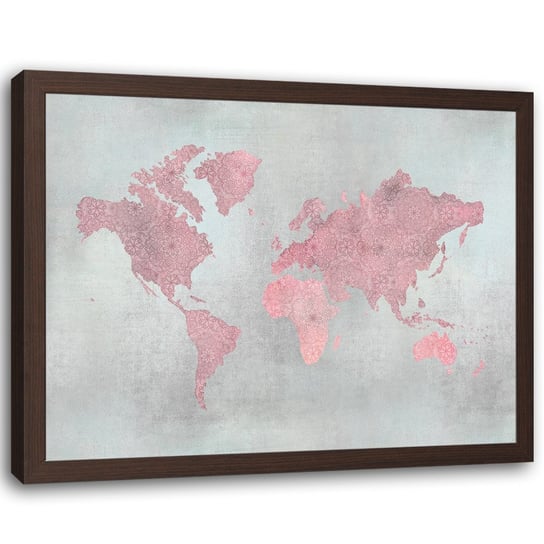 Plakat w ramie brązowej, Mapa świata - 70x50 Feeby