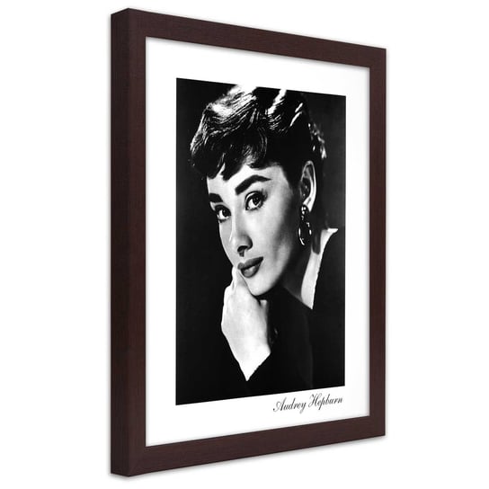 Plakat w ramie brązowej, Portret Audrey Hepburn 30x45 Feeby