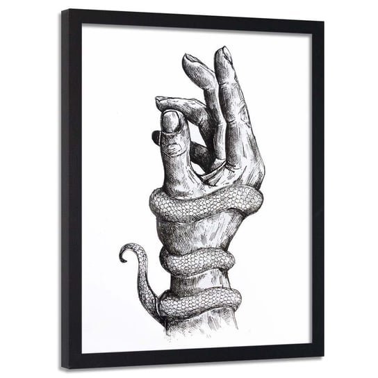 Plakat w ramie czarnej, Dłoń z wężem - 50x70 Feeby