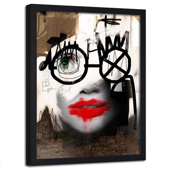 Plakat w ramie czarnej FEEBY Abstrakcyjny portret kobiety, 70x100 cm Feeby