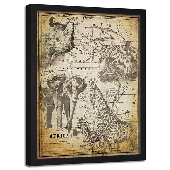 Plakat w ramie czarnej FEEBY Afrykańskie zwierzęta, 40x60 cm Feeby