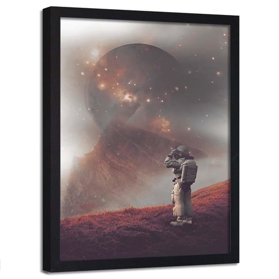 Plakat w ramie czarnej FEEBY Astronauta na innej planecie, 70x100 cm Feeby