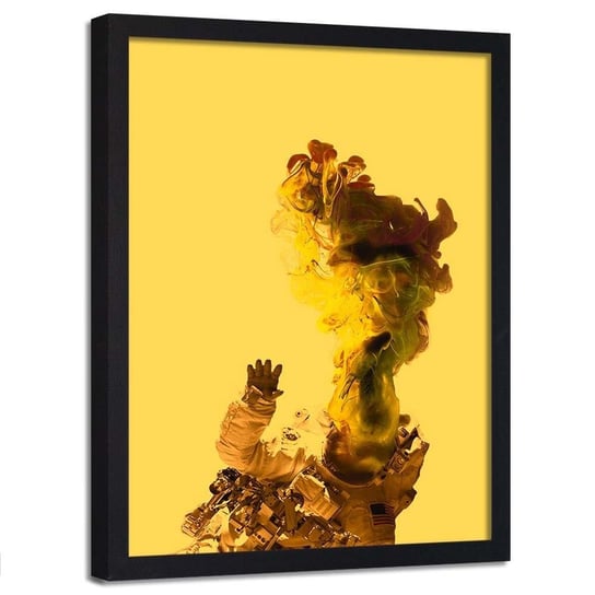 Plakat w ramie czarnej FEEBY Astronauta na żółtym tle, 50x70 cm Feeby