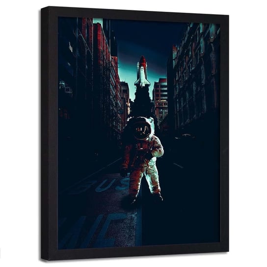 Plakat w ramie czarnej FEEBY Astronauta w mieśćie, 40x60 cm Feeby
