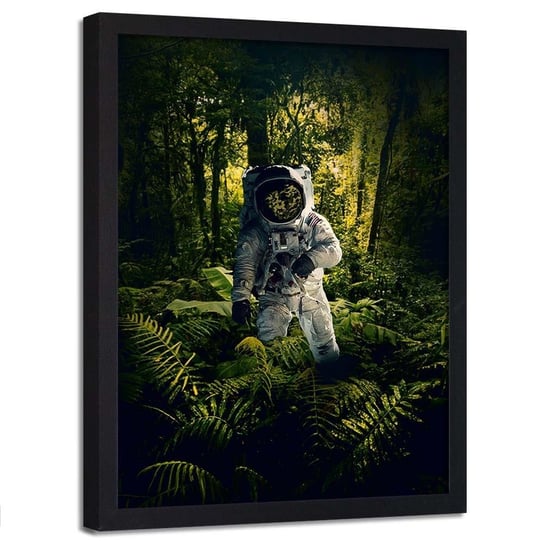 Plakat w ramie czarnej FEEBY Astronauta wśród roślin abstrakcja, 70x100 cm Feeby