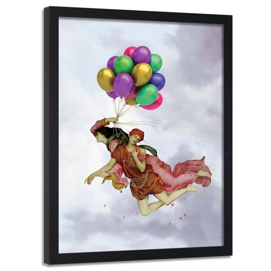 Plakat w ramie czarnej FEEBY Balonowa ucieczka, 40x60 cm Feeby