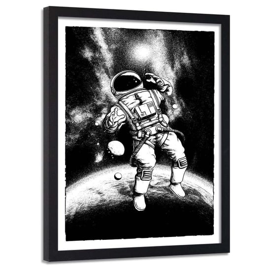 Plakat w ramie czarnej FEEBY Czarno, biały kosmonauta, 40x60 cm Feeby