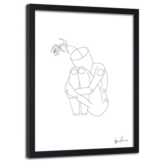 Plakat w ramie czarnej FEEBY Człowiek i kwiat, minimalizm, 70x100 cm Feeby