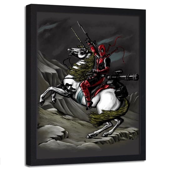 Plakat w ramie czarnej FEEBY Deadpool na koniu, 40x60 cm Feeby