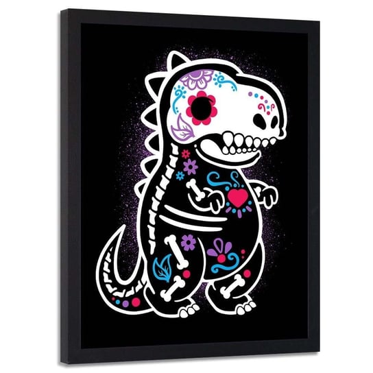 Plakat w ramie czarnej FEEBY Dinozaur la santa muerte, 50x70 cm Feeby
