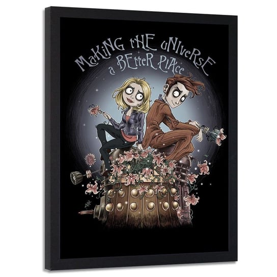 Plakat w ramie czarnej FEEBY Dziewczyna i chłopak na tle księżyca, 50x70 cm Feeby