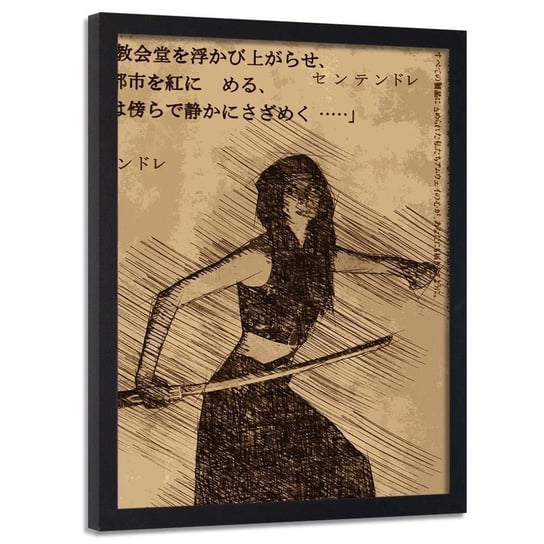 Plakat w ramie czarnej FEEBY Dziewczyna samuraja, 40x60 cm Feeby
