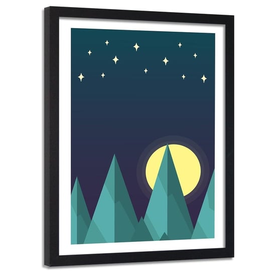 Plakat w ramie czarnej FEEBY Geometryczny krajPlakat leśny z gwiazdami, 60x90 cm Feeby