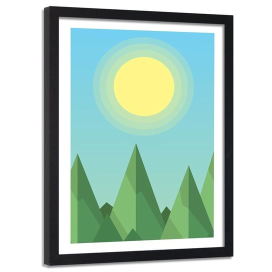 Plakat w ramie czarnej FEEBY Geometryczny krajPlakat leśny ze słońcem, 40x60 cm Feeby