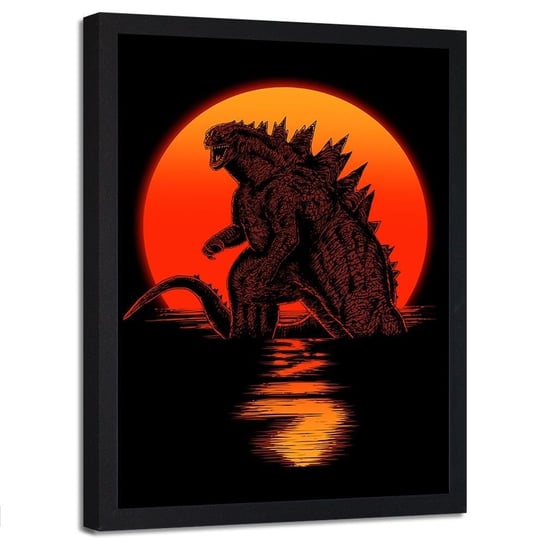 Plakat w ramie czarnej FEEBY Godzilla, 70x100 cm Feeby