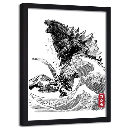 Plakat w ramie czarnej FEEBY Godzilla, 70x100 cm Feeby