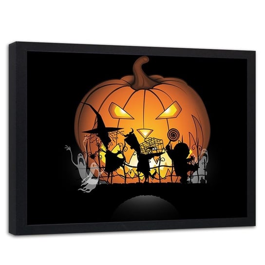 Plakat w ramie czarnej FEEBY Halloweenowa dynia, 70x50 cm Feeby