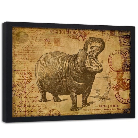 Plakat w ramie czarnej FEEBY Hipopotam, 60x40 cm Feeby