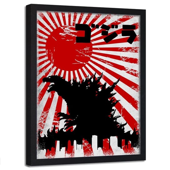 Plakat w ramie czarnej FEEBY Japoński potwór Godzilla, 50x70 cm Feeby