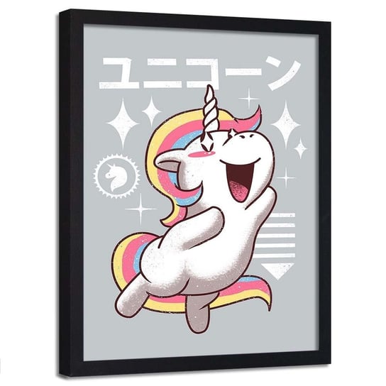 Plakat w ramie czarnej FEEBY Jednorożec anime, 70x100 cm Feeby