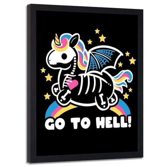 Plakat w ramie czarnej FEEBY Jednorożec go to hell, 70x100 cm Feeby