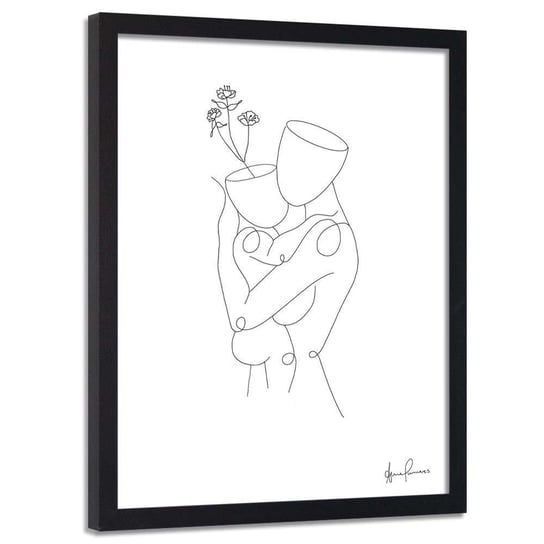 Plakat w ramie czarnej FEEBY Kobieta i dziecko, minimalizm, 40x60 cm Feeby