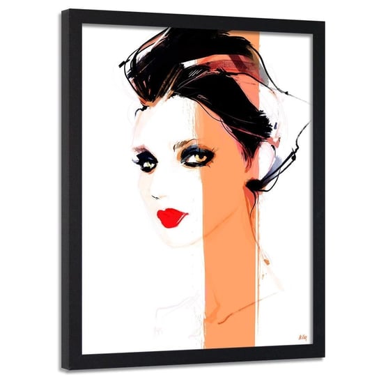Plakat w ramie czarnej FEEBY Kobieta z czerwonymi ustami, 40x60 cm Feeby
