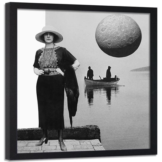 Plakat w ramie czarnej FEEBY Kobieta z lornetką, 80x80 cm Feeby
