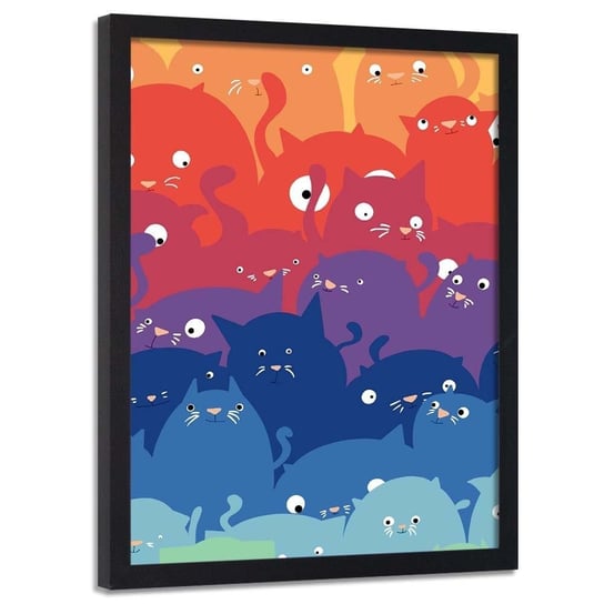 Plakat w ramie czarnej FEEBY Kolorowe kotki, 50x70 cm Feeby