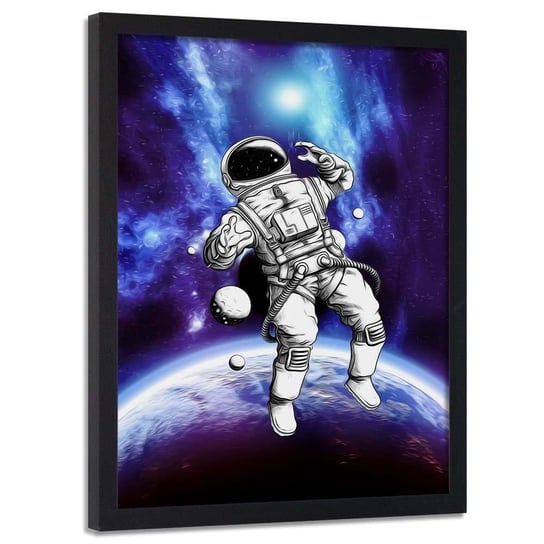 Plakat w ramie czarnej FEEBY Kosmonauta w kosmosie, 40x60 cm Feeby