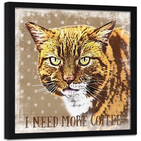 Plakat w ramie czarnej FEEBY Kot i kawa, 60x60 cm Feeby
