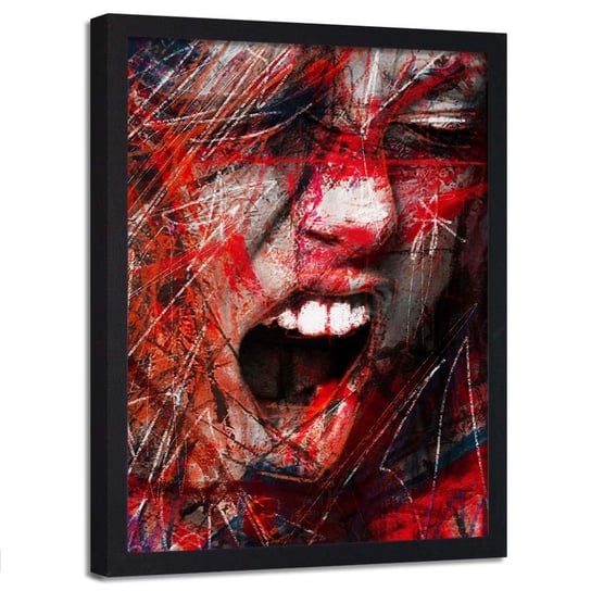 Plakat w ramie czarnej FEEBY Krzycząca kobieta abstrakcja, 50x70 cm Feeby