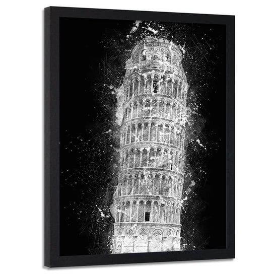 Plakat w ramie czarnej FEEBY Krzywa wieża w Pizie nocą, 70x100 cm Feeby