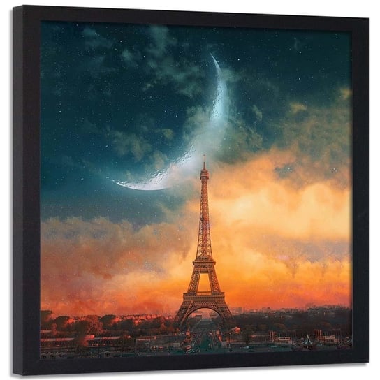Plakat w ramie czarnej FEEBY Księżyc nad Paryżem, 40x40 cm Feeby