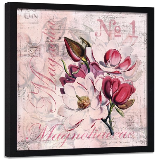 Plakat w ramie czarnej FEEBY Kwiaty magnolii 2, 60x60 cm Feeby