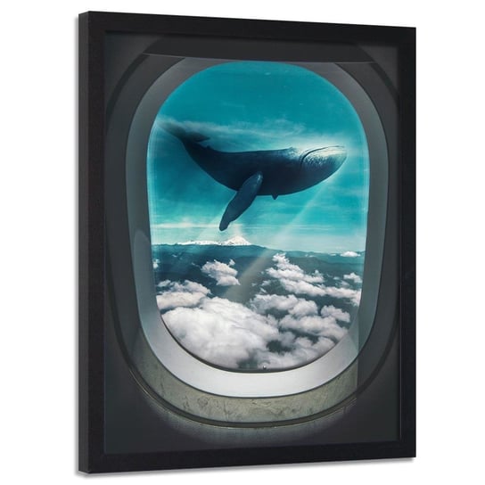 Plakat w ramie czarnej FEEBY Latający wieloryb, 70x100 cm Feeby
