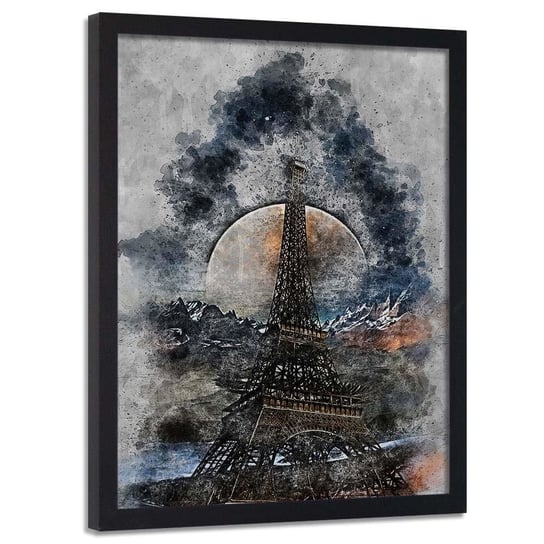 Plakat w ramie czarnej FEEBY Malowana wieża eiffla, 40x60 cm Feeby