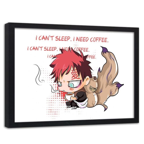 Plakat w ramie czarnej FEEBY Manga I need coffee, 100x70 cm Feeby