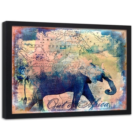 Plakat w ramie czarnej FEEBY Mapa i słoń, 70x50 cm Feeby