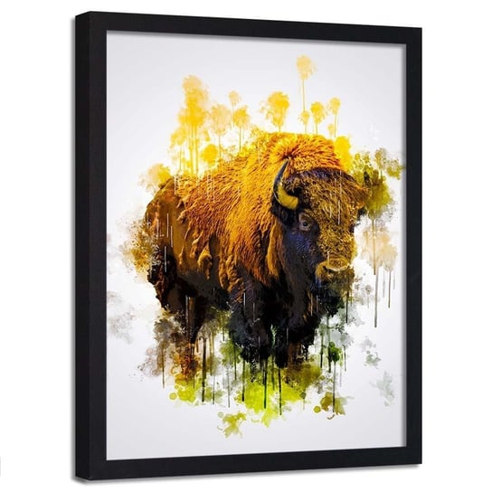 Plakat w ramie czarnej FEEBY Masywny bizon, 50x70 cm Feeby