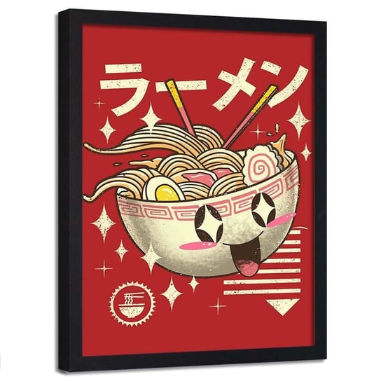 Plakat w ramie czarnej FEEBY Miska z zupą anime, 70x100 cm Feeby