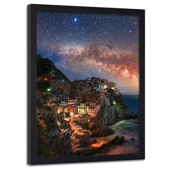 Plakat w ramie czarnej FEEBY Monterosso nocą, 40x60 cm Feeby