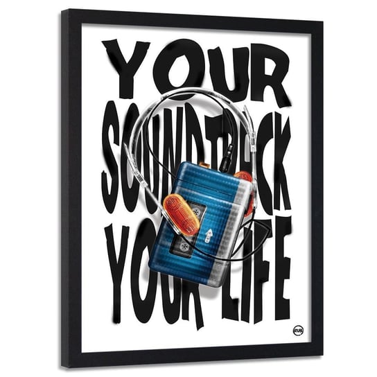Plakat w ramie czarnej FEEBY Muzyka twoim życiem, 50x70 cm Feeby