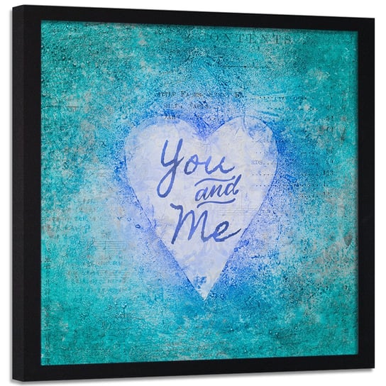 Plakat w ramie czarnej FEEBY, Niebieskie serce i napis, 80x80 cm Feeby